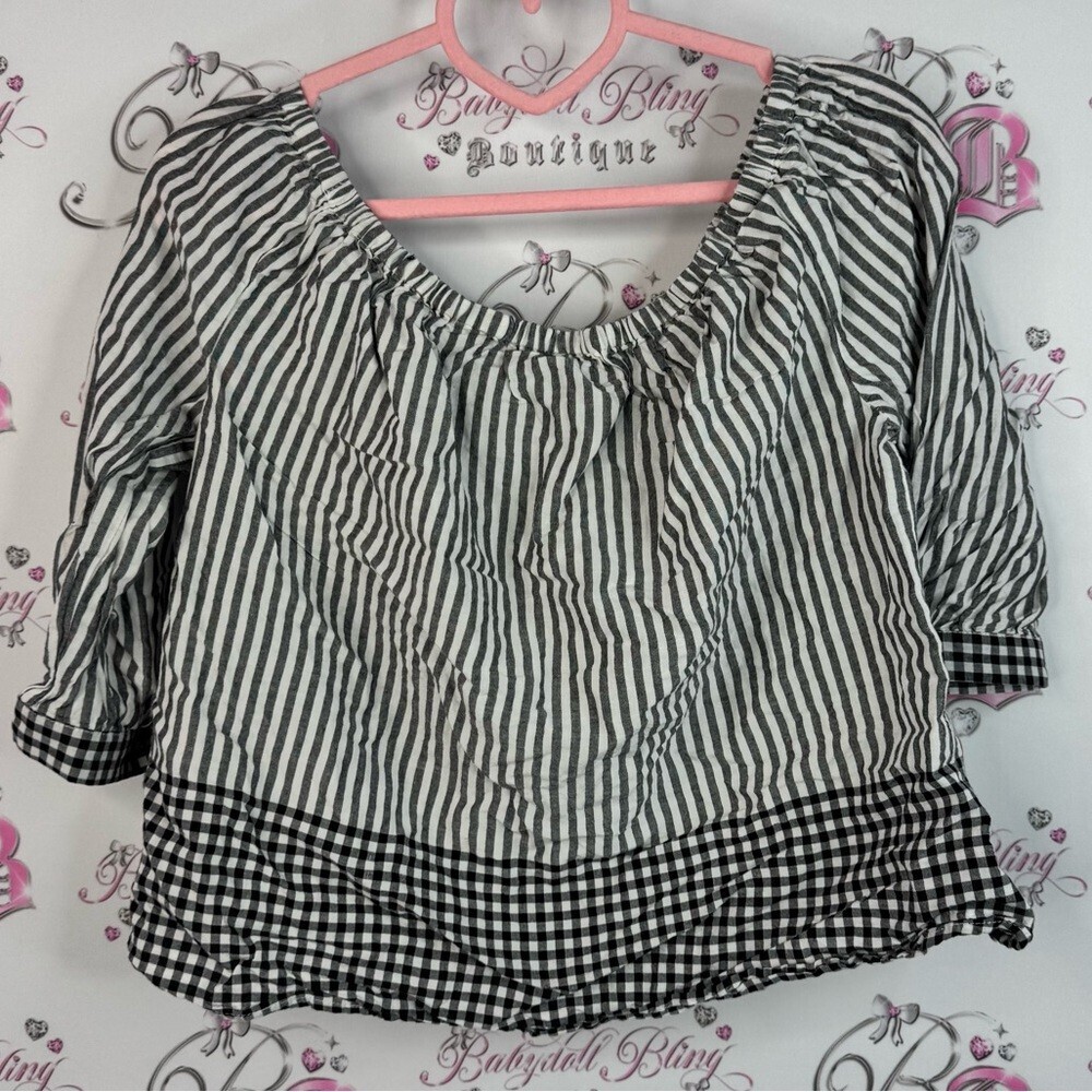 Ricki's blouse long sleeve gingham plaid stripes Black and White Striped Blouse